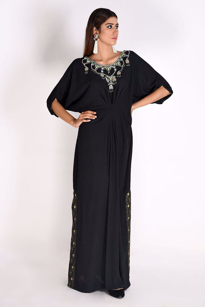 Black Georgette Kaftan - Signature Kaftans by Rozina Munib