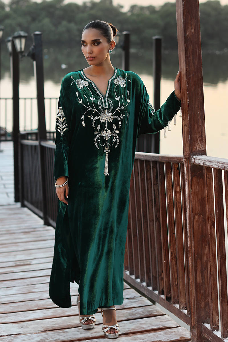 Deep Sea Kaftan - Wedding Festive & Festive Velvets '25 by Farida Hasan