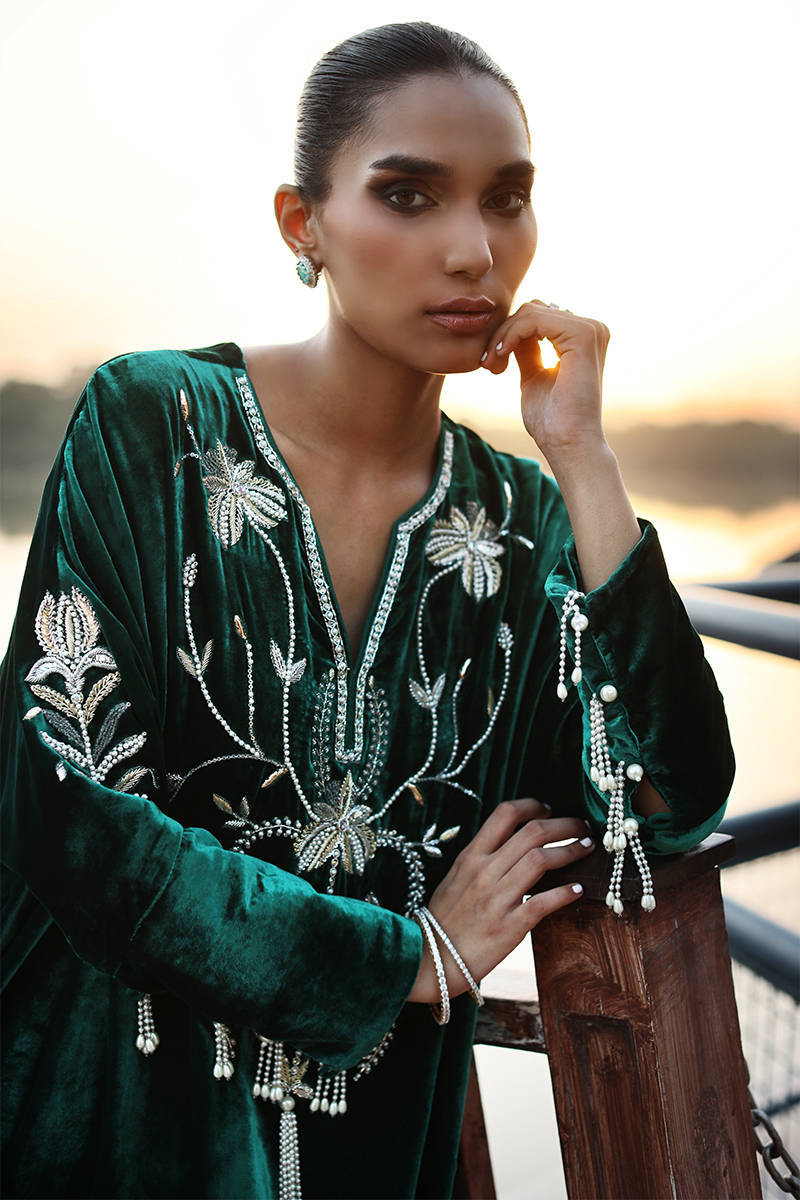Deep Sea Kaftan - Wedding Festive & Festive Velvets '25 by Farida Hasan