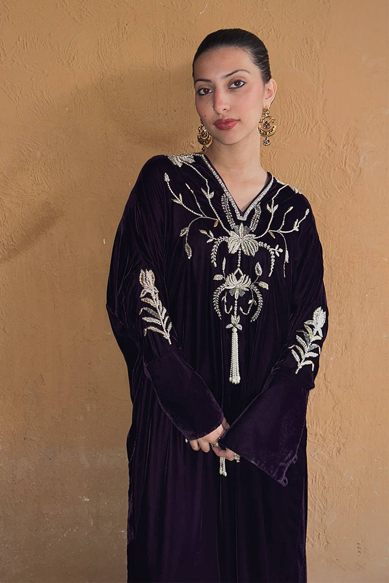 Deep Sea Kaftan (Purple) - Wedding Festive & Festive Velvets '25 by Farida Hasan