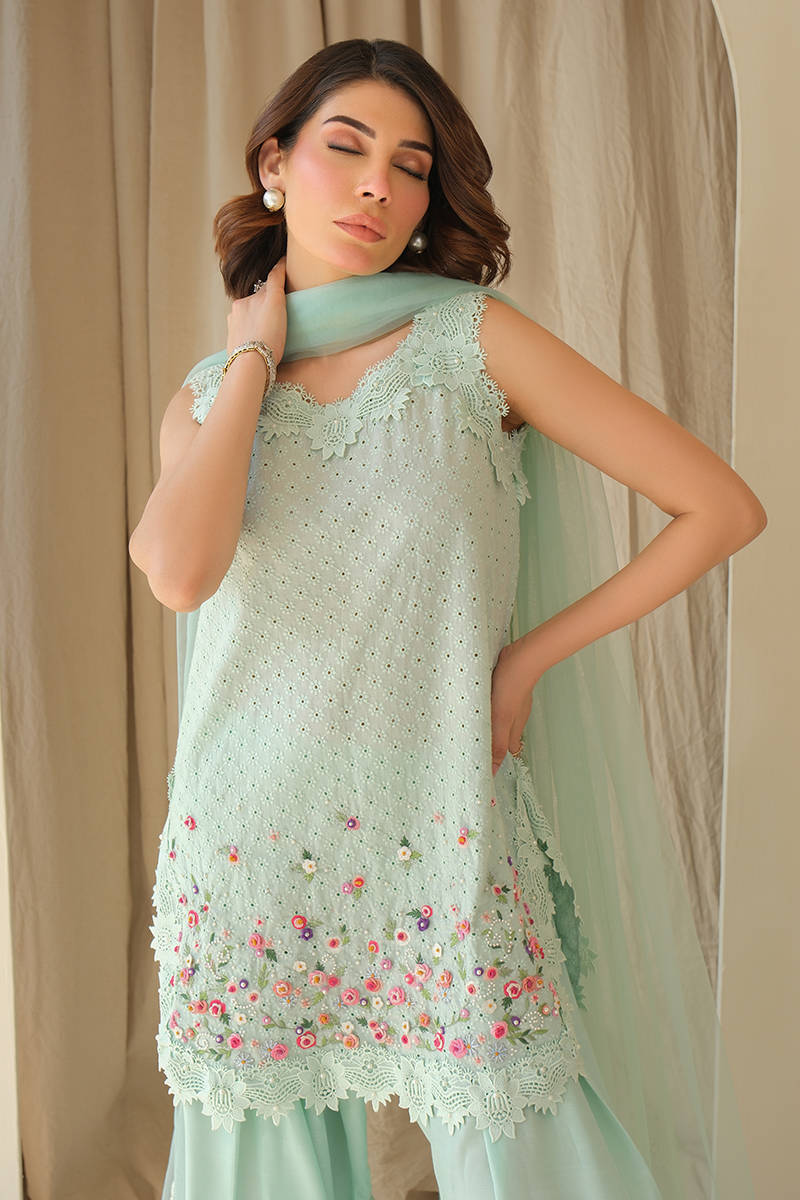 Aqua June with Dupatta and Shalwar - June Bloom by Farida Hasan