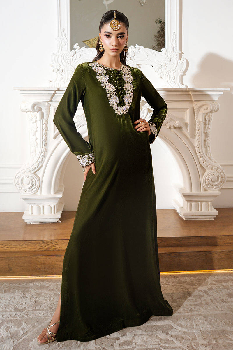 Dusty Olive - Velvets Soiree by ZAINAB SALMAN