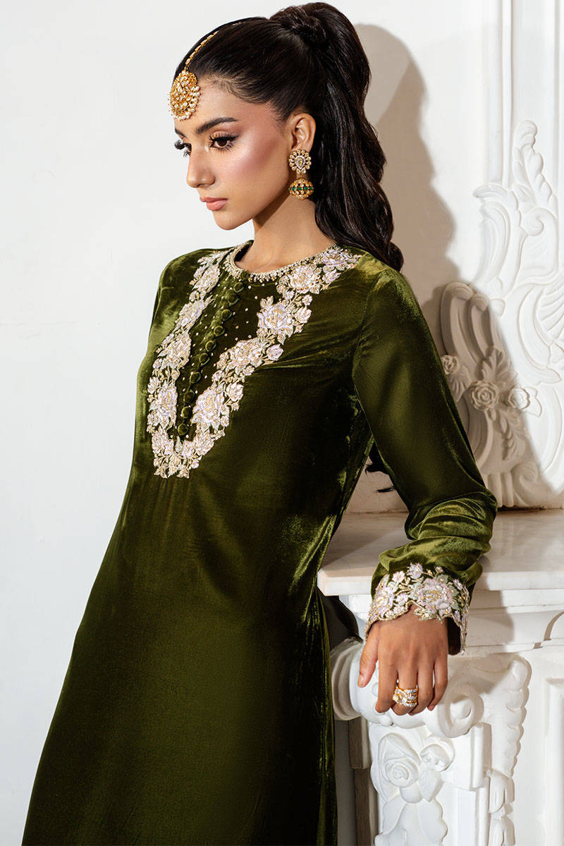 Dusty Olive - Velvets Soiree by ZAINAB SALMAN