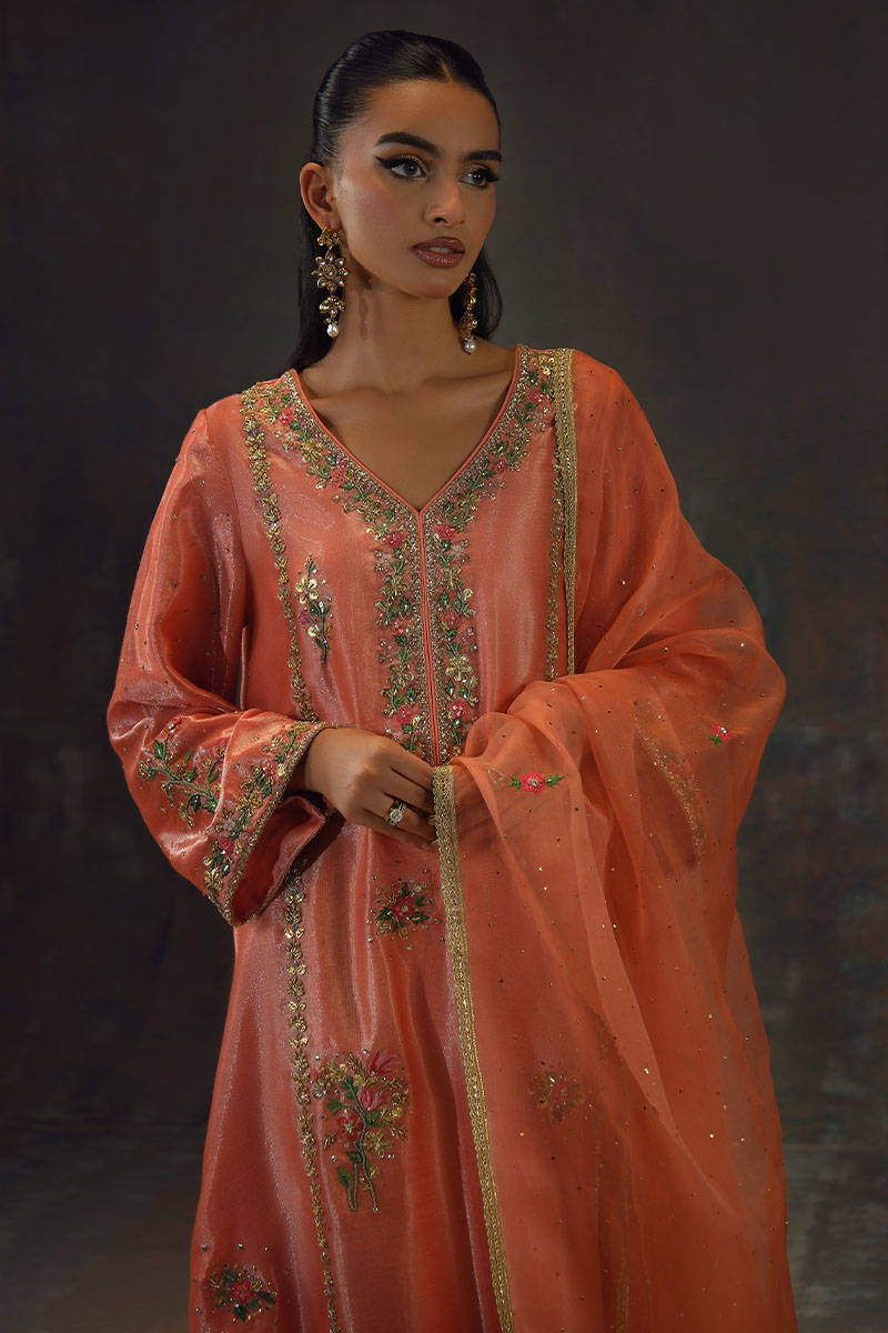 Peach Zari Long Full Set - Setareh by Farida Hasan