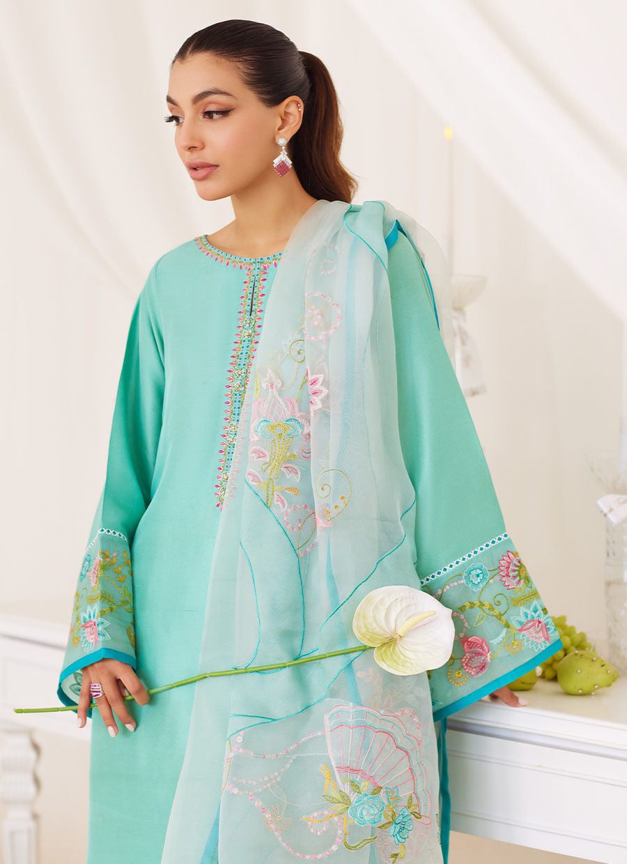 Una Turquoise Shirt And Embroidered Dupatta - Lea Fall '24 by FTA