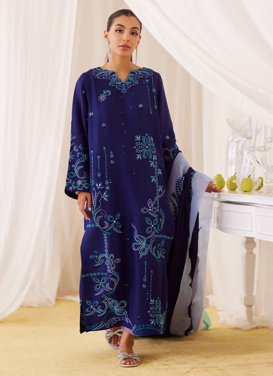Nada Ink Blue Embroidered Shirt And Dupatta - Lea Fall '24 by FTA
