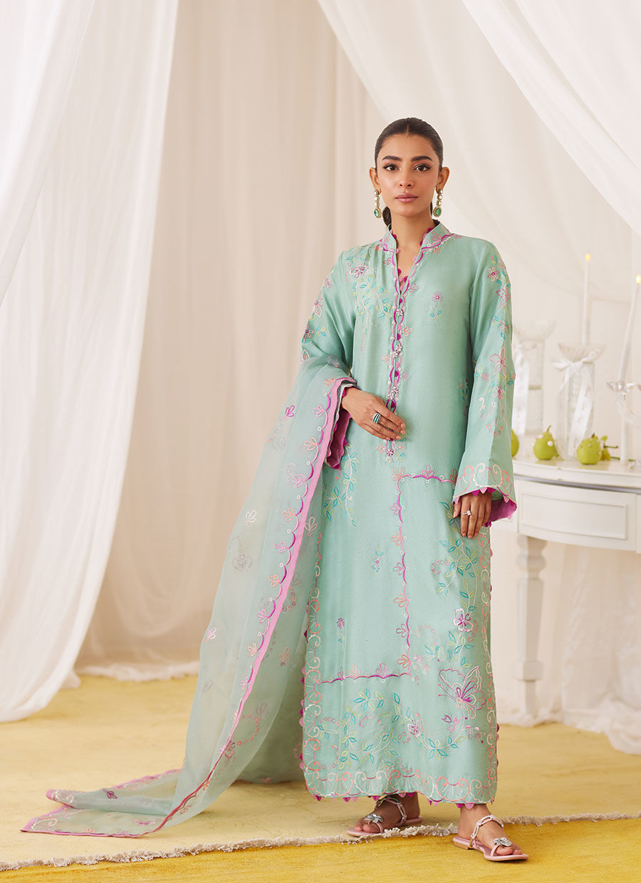Petra Fern Green Embroidered Shirt And Dupatta - Lea Fall '24 by FTA