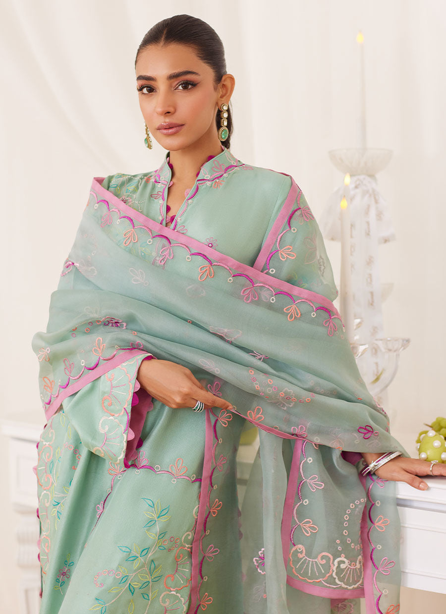 Petra Fern Green Embroidered Shirt And Dupatta - Lea Fall '24 by FTA