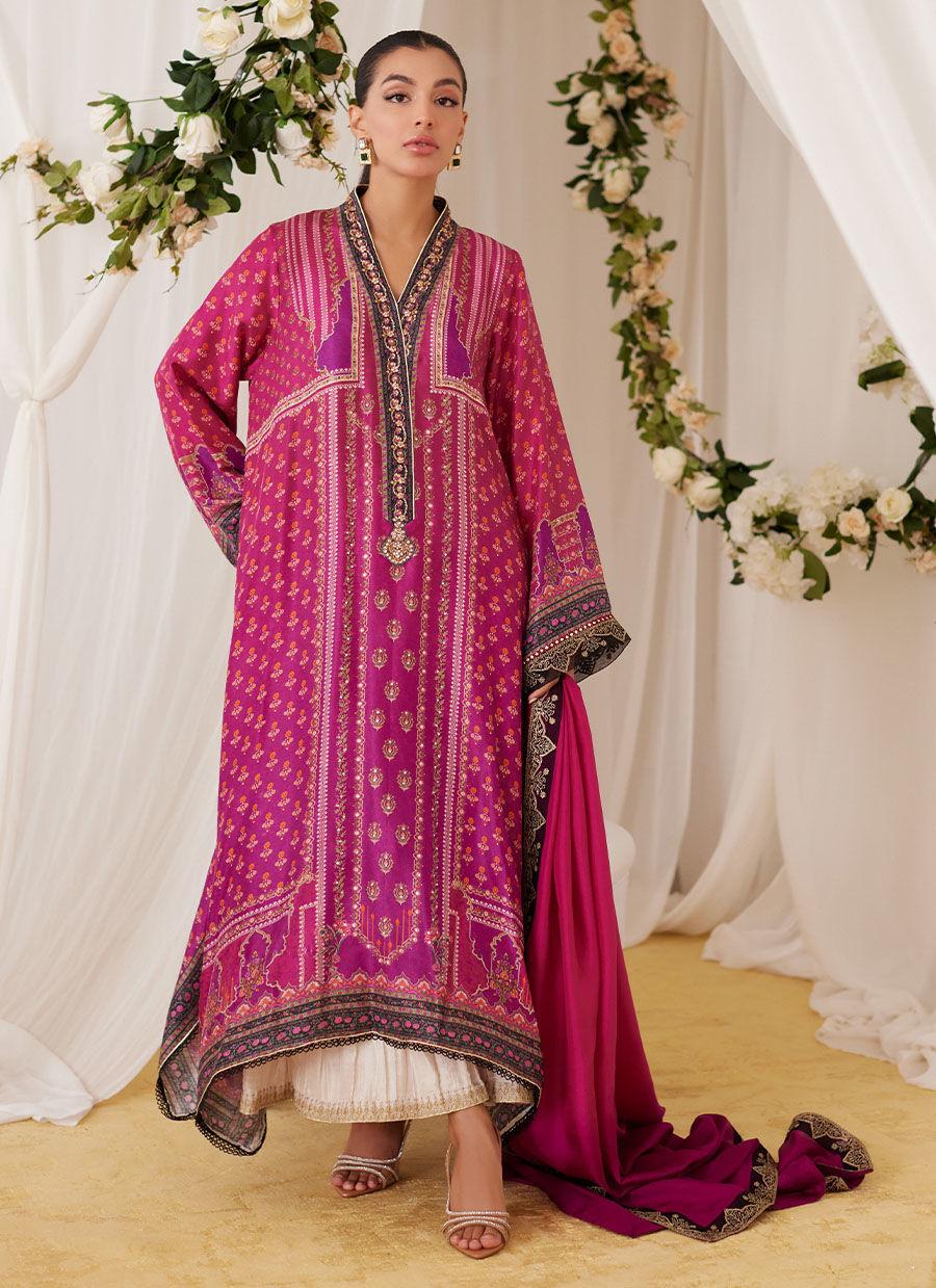 Sola Printed Raw Silk Shirt And Dupatta - Lea Fall '24 by FTA