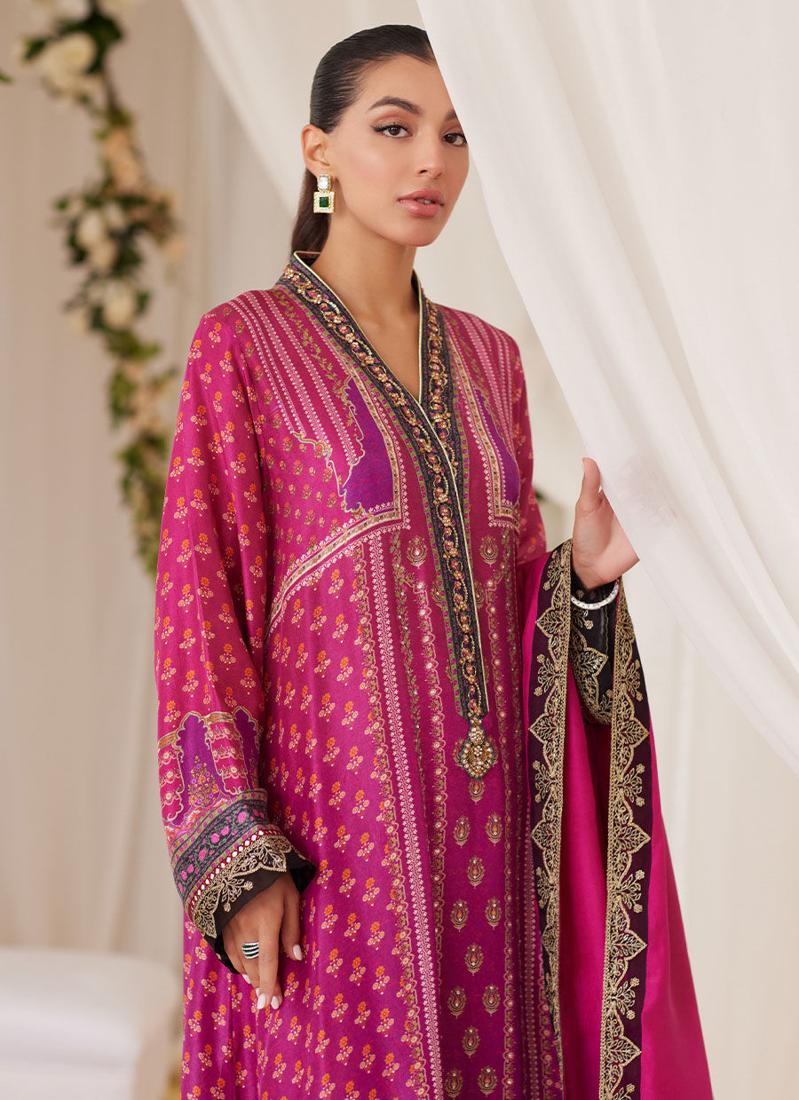 Sola Printed Raw Silk Shirt And Dupatta - Lea Fall '24 by FTA