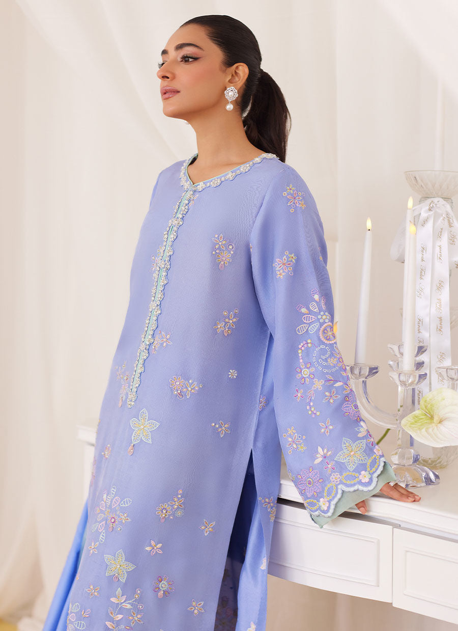 Leesha Periwinkle Blue Raw Silk Shirt And Dupatta - Lea Fall '24 by FTA