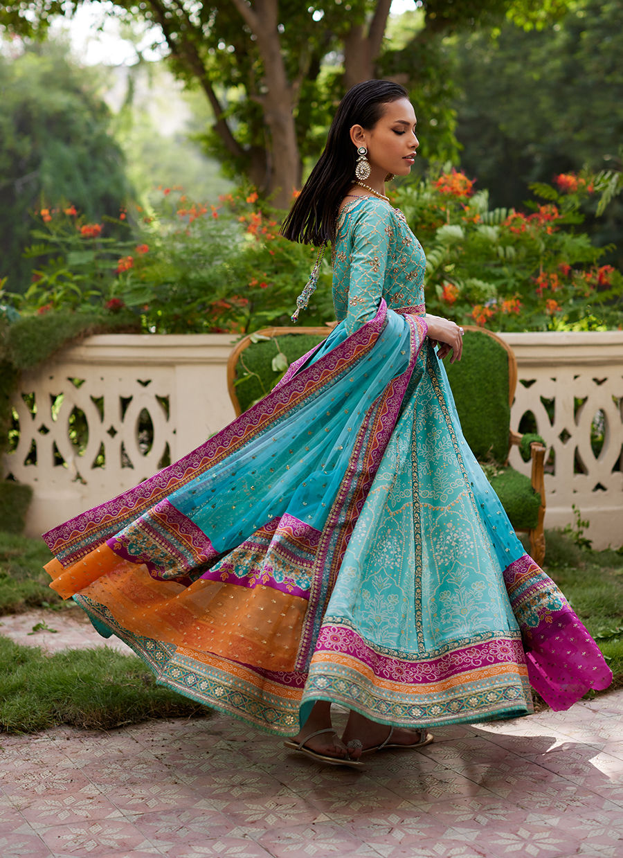 Zaiba Turquoise Kalidaar - Mayna Festive Prints'24 by Farah Talib Aziz