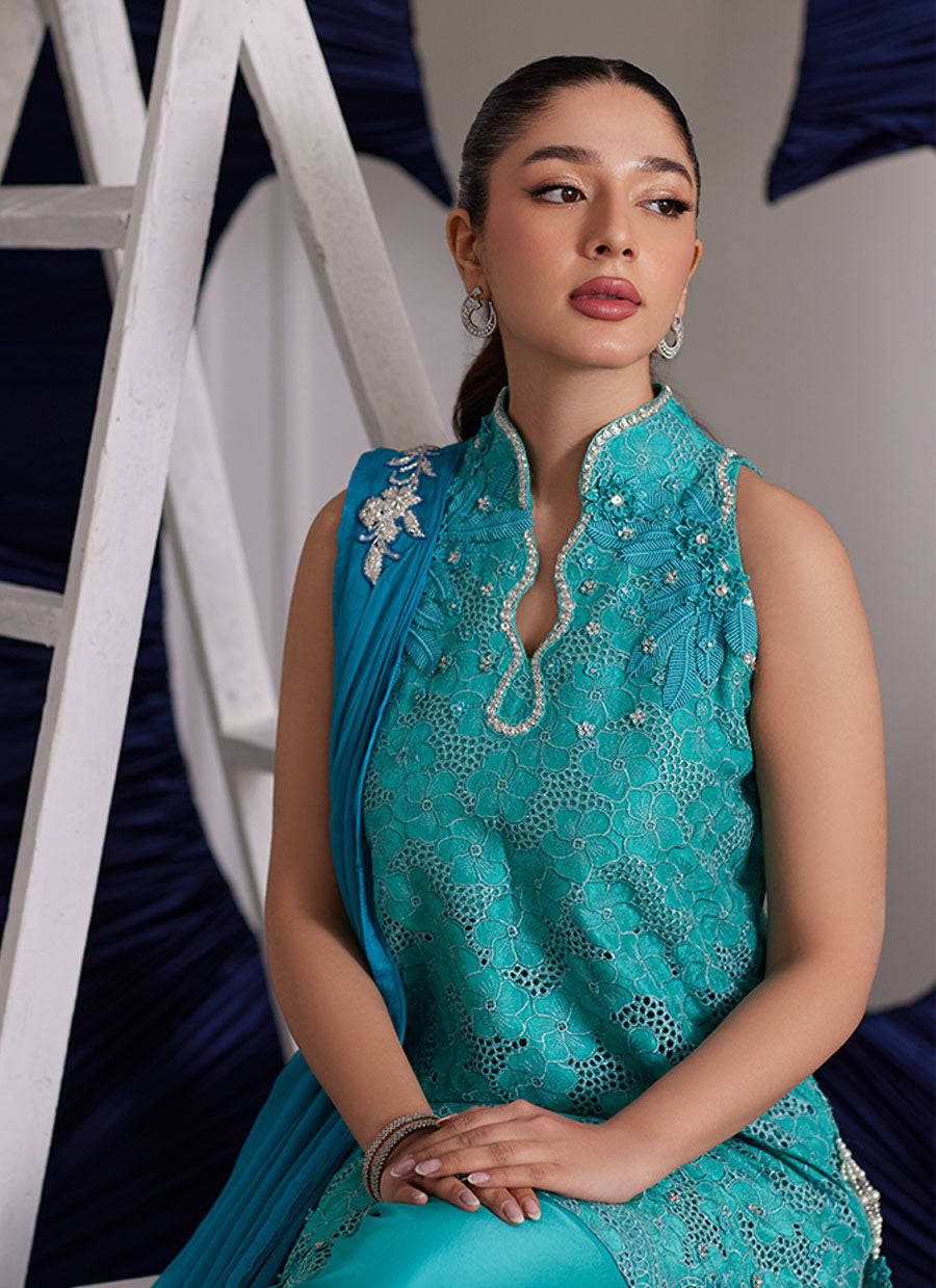 Binx Aqua Shirt And Dupatta - Luna Eid Edit by Farah Talib Aziz