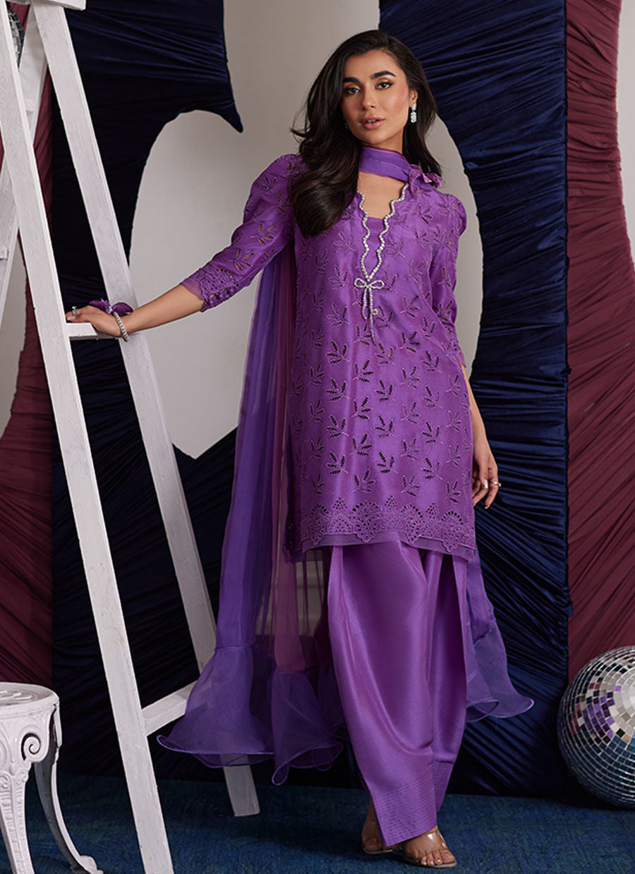 farah talib aziz purple dress Tierra Muted Magenta Embroidered Raw Silk Kalidar With Dupatta