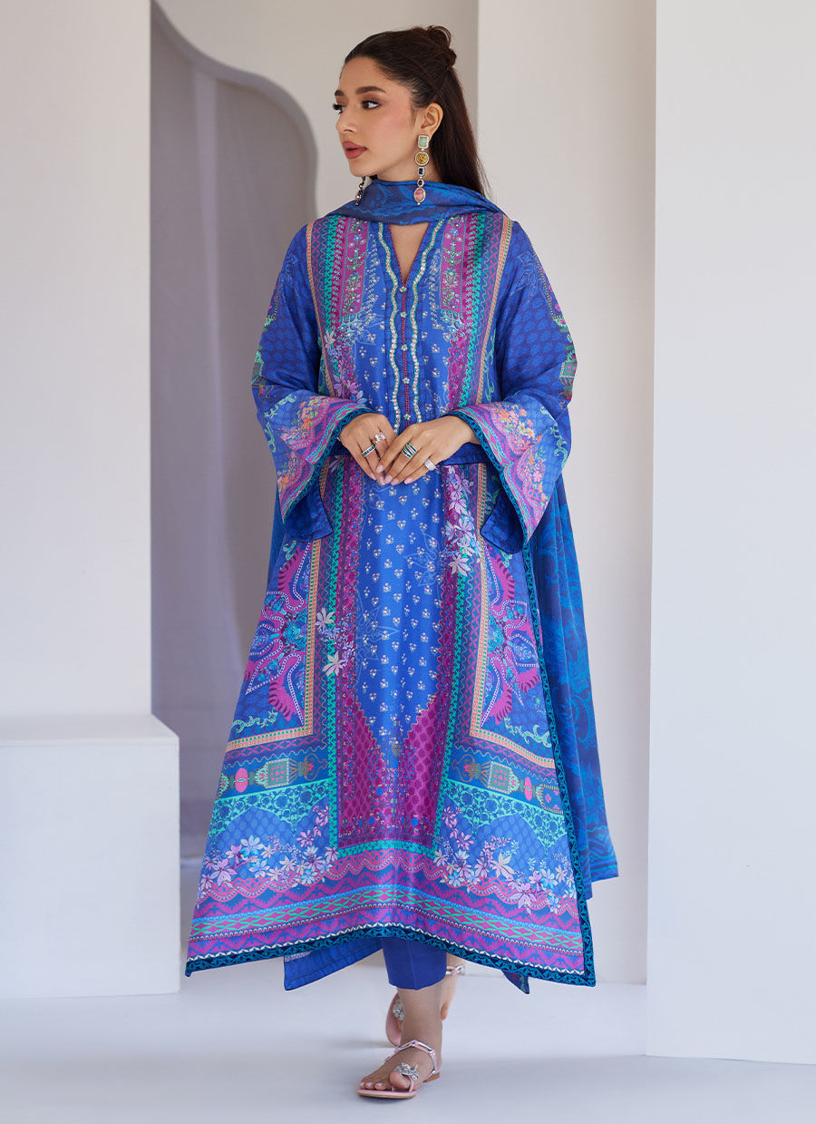 Revel Blue Shirt And Dupatta - Tara Eid Luxe 25 by Farah Talib Aziz