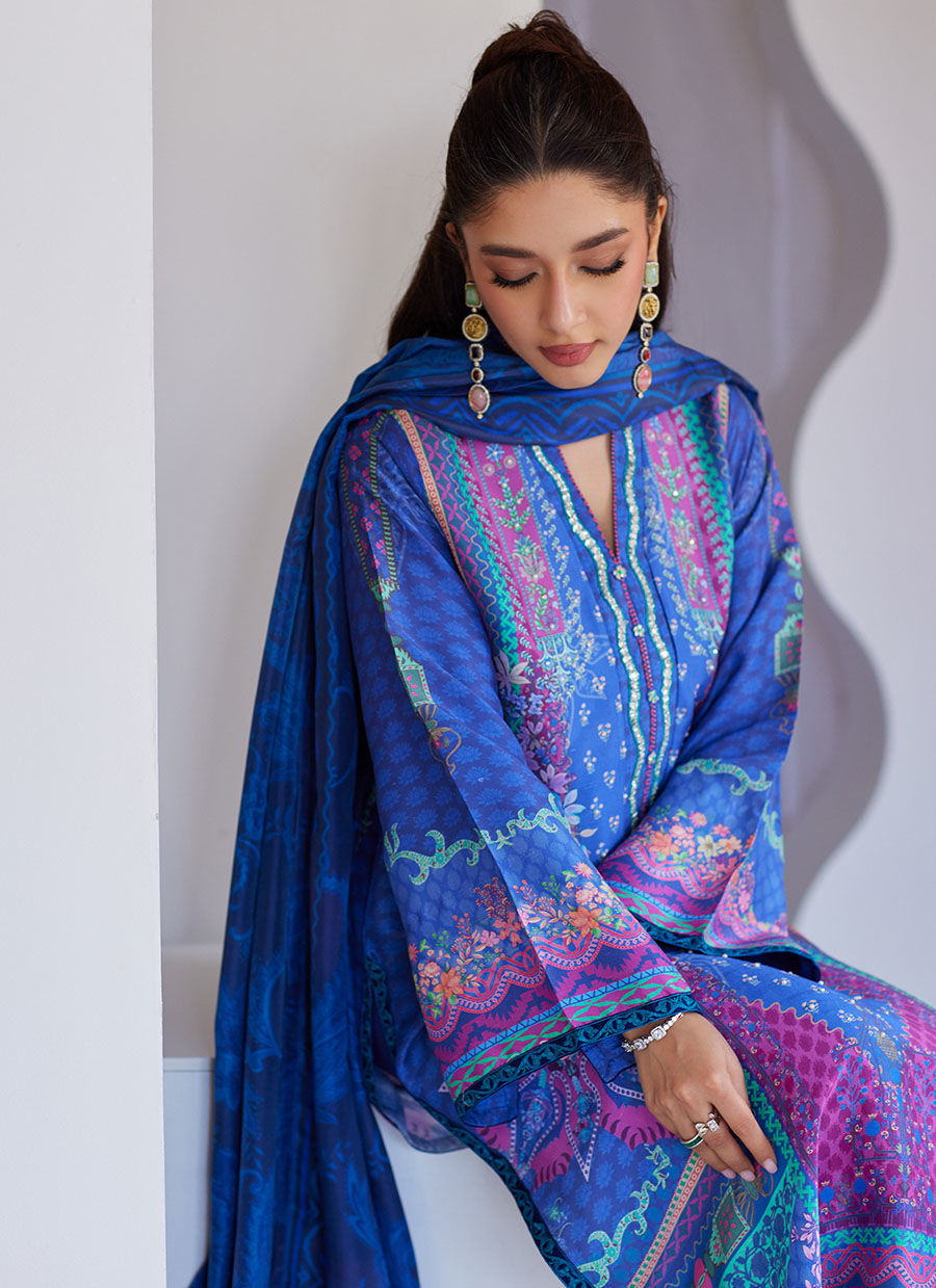 Revel Blue Shirt And Dupatta - Tara Eid Luxe 25 by Farah Talib Aziz