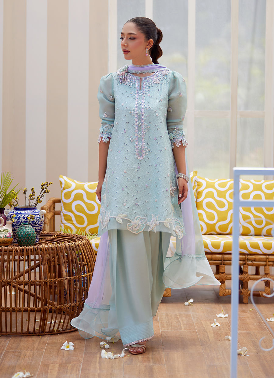 Noa Ice Blue Shirt and Dupatta - Tara Eid Luxe II by Farah Talib Aziz