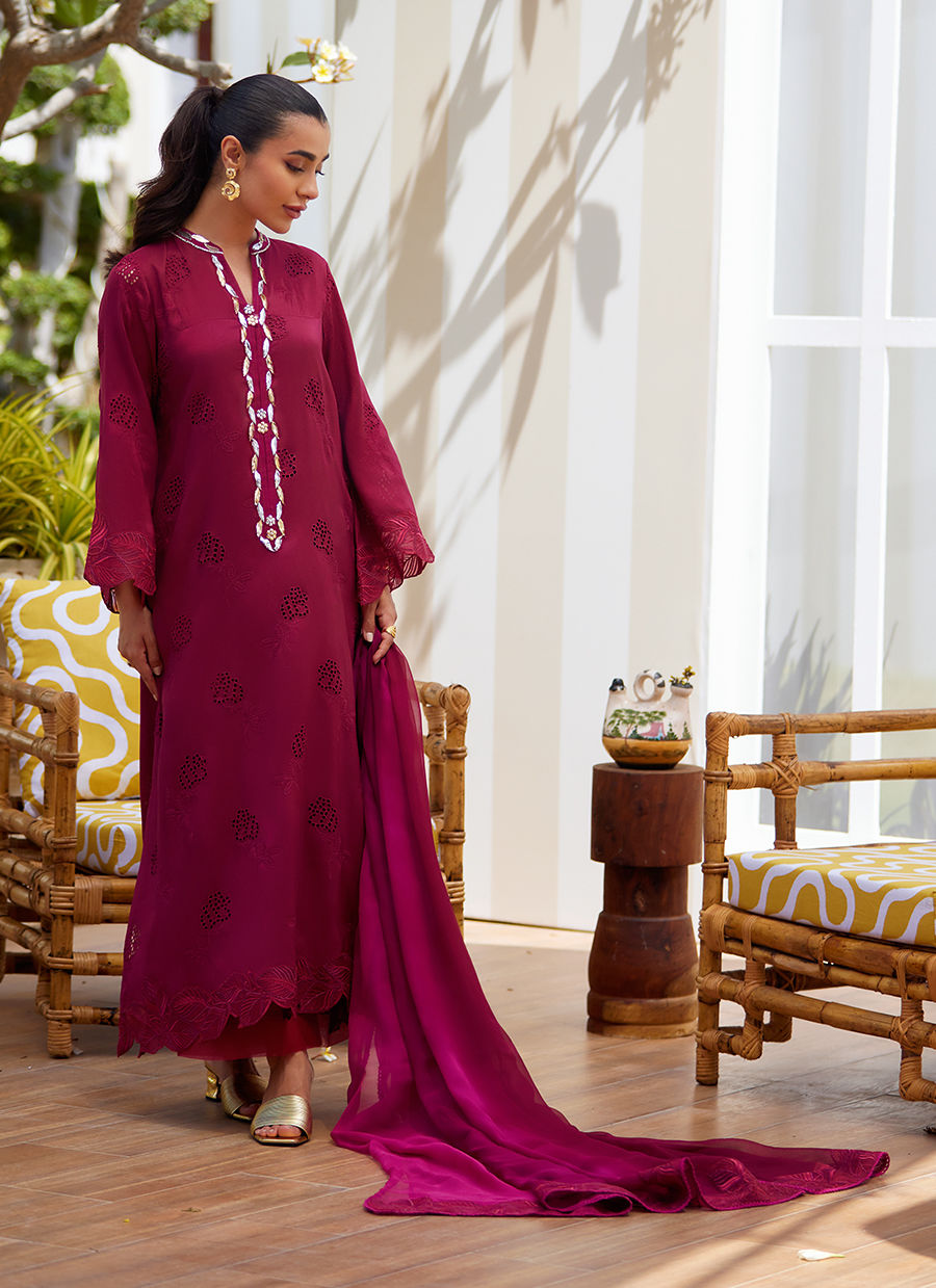Aiko Burgundy Shirt and Dupatta - Tara Eid Luxe II by Farah Talib Aziz