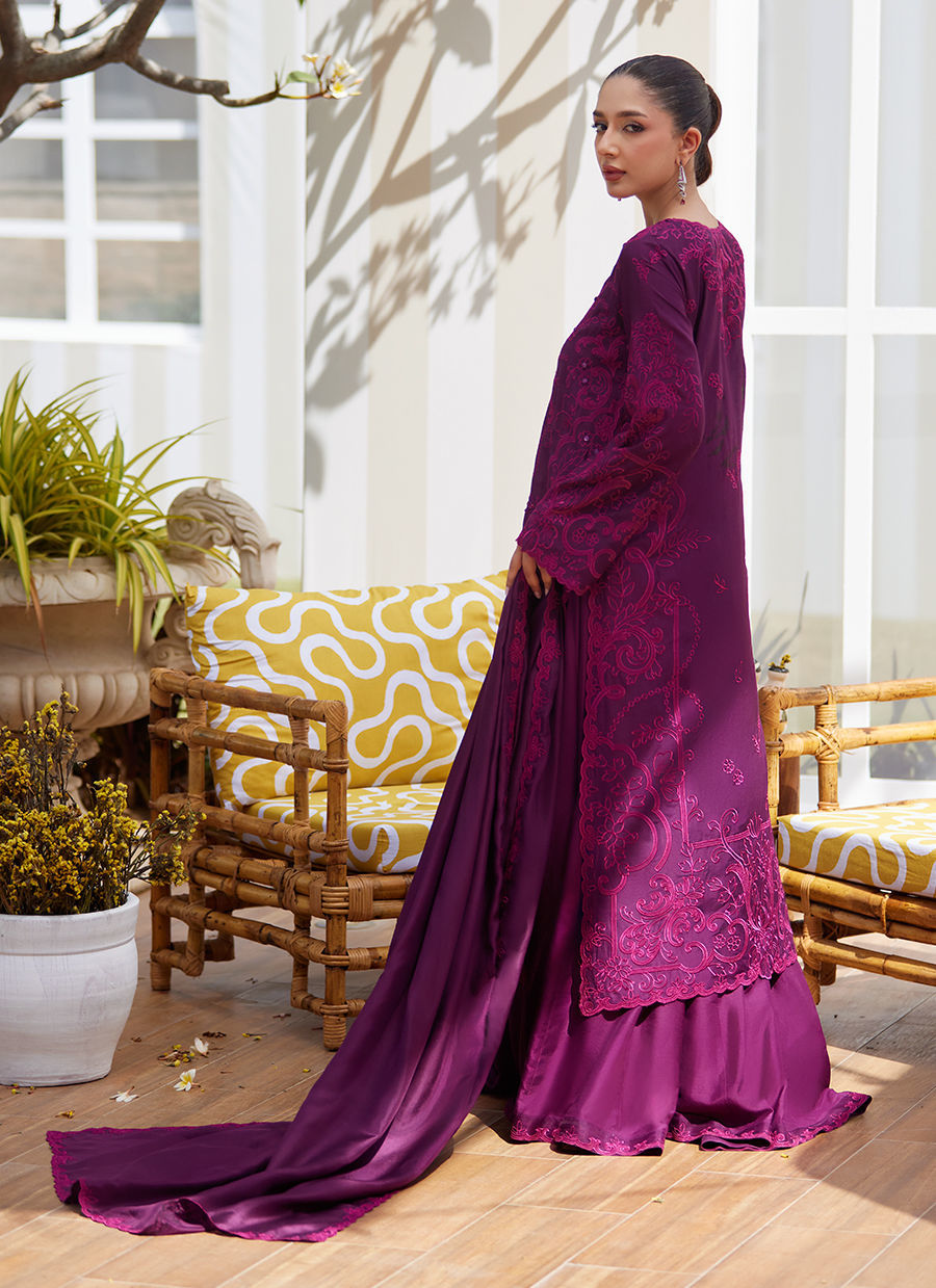 Sina Plum Shirt and Dupatta - Tara Eid Luxe II by Farah Talib Aziz