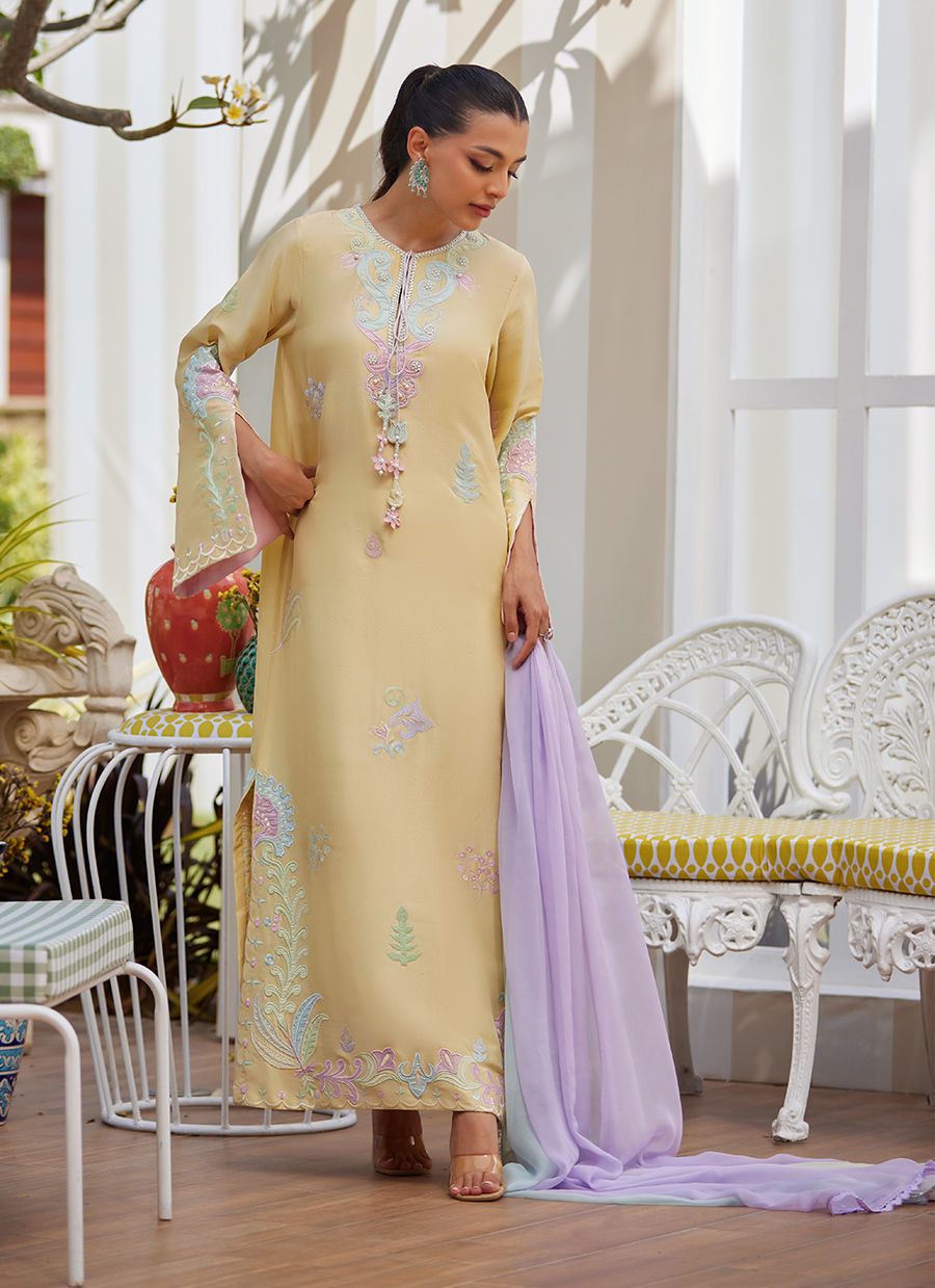 Vaya Lemon Shirt and Dupatta - Tara Eid Luxe II by Farah Talib Aziz