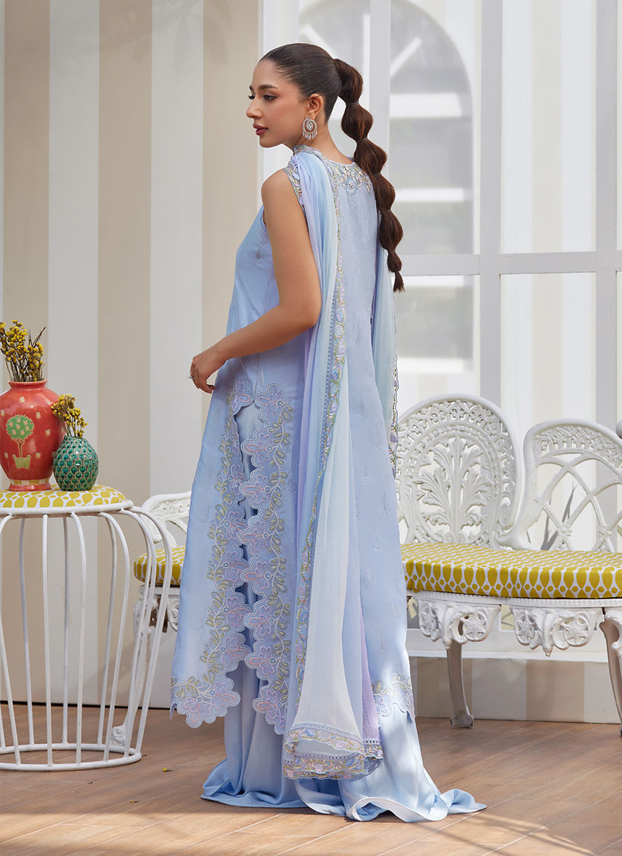 Zila Periwinkle Shirt and Dupatta - Tara Eid Luxe II by Farah Talib Aziz