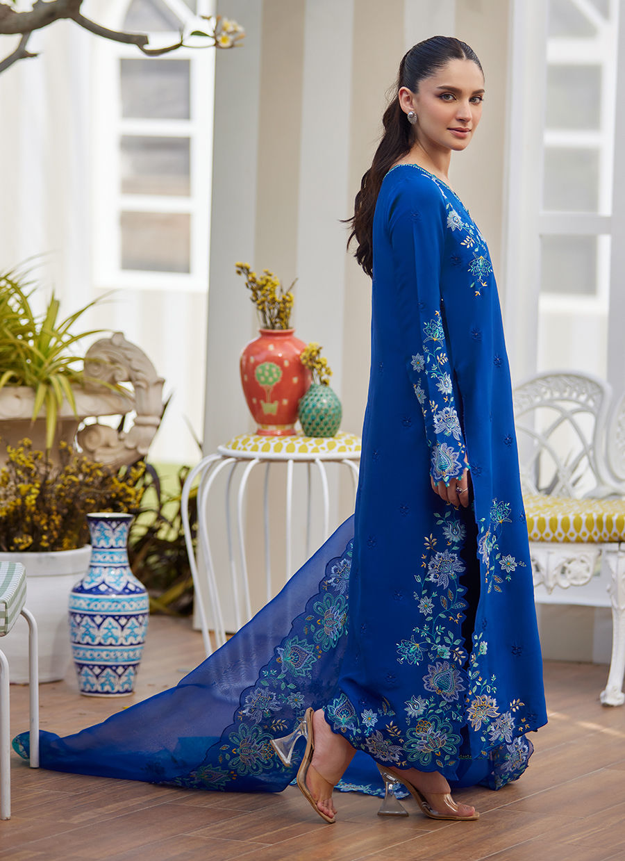 Tavia Cobalt Shirt and Dupatta - Tara Eid Luxe II by Farah Talib Aziz