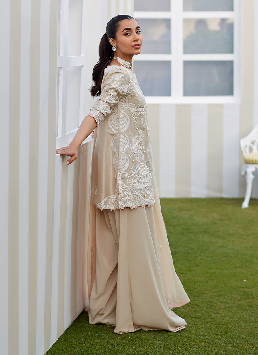 Danika Sand Shirt and Dupatta - Tara Eid Luxe II by Farah Talib Aziz