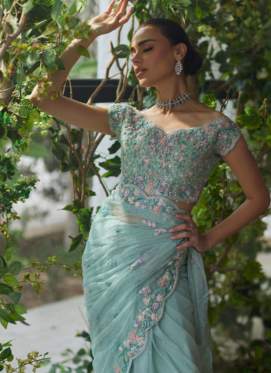 Vanya Aqua Saree - Eira Ethereal Couture by Farah Talib Aziz