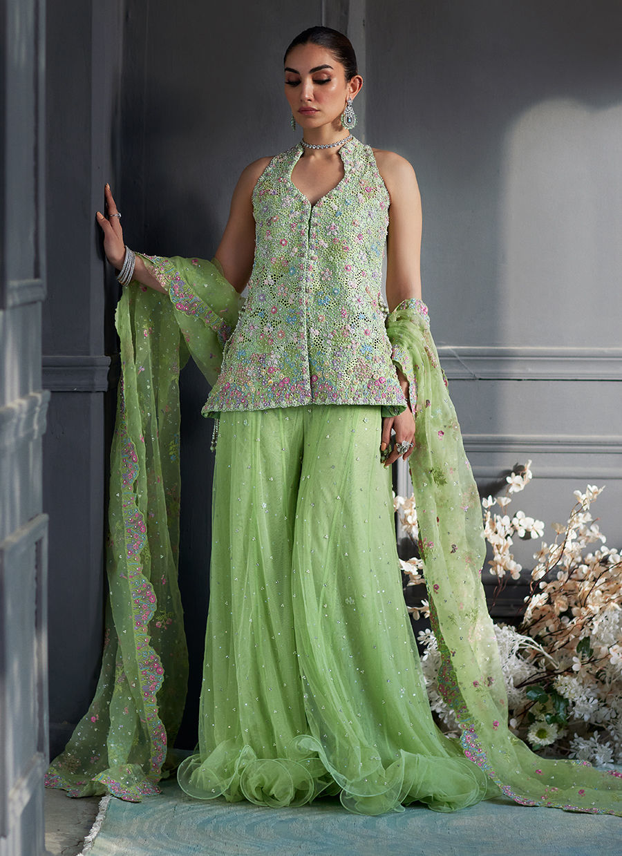 Zaria Kiwi Green Ensemble - Eira Ethereal Couture by Farah Talib Aziz