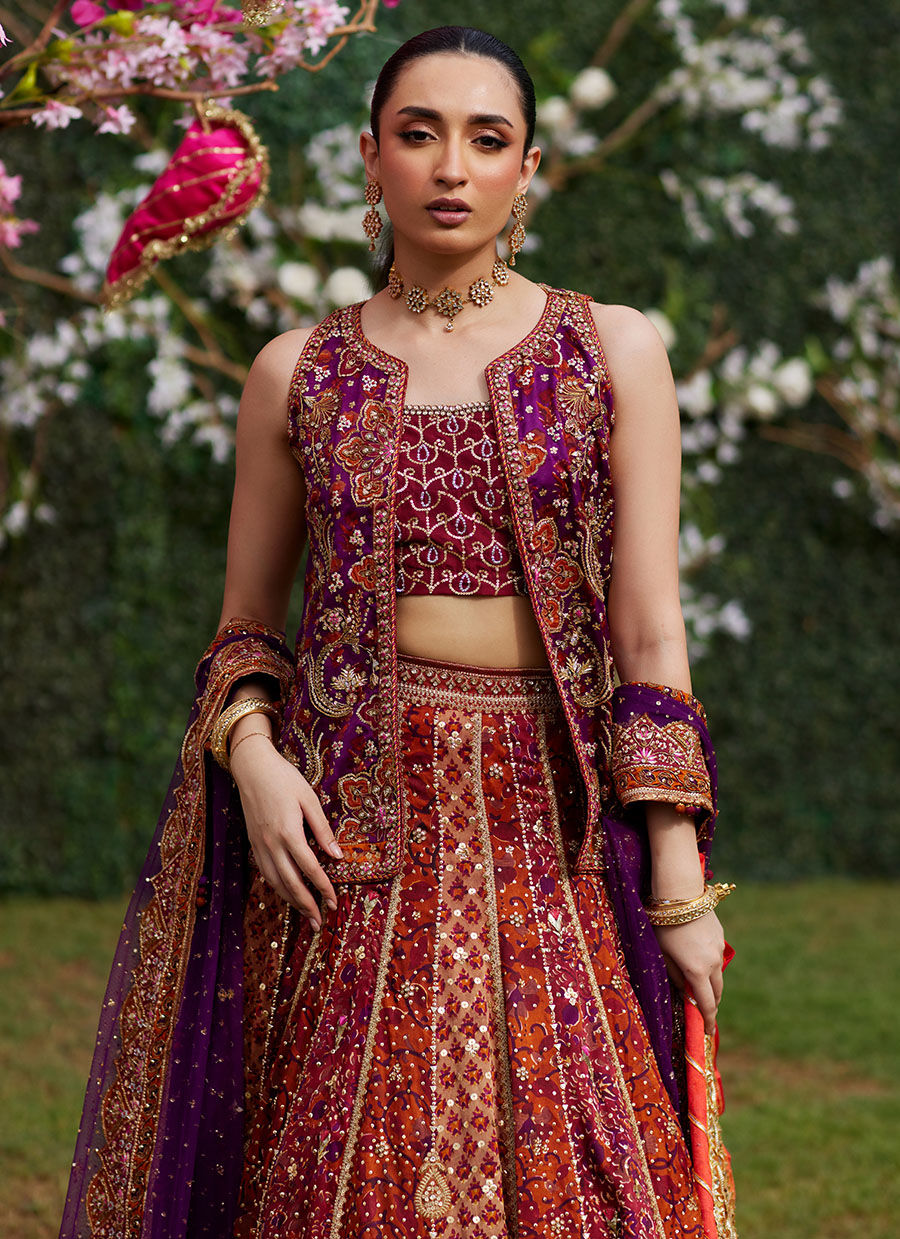 Leena Block Printed Lehnga and Jacket - Amaltas 25 by Farah Talib Aziz