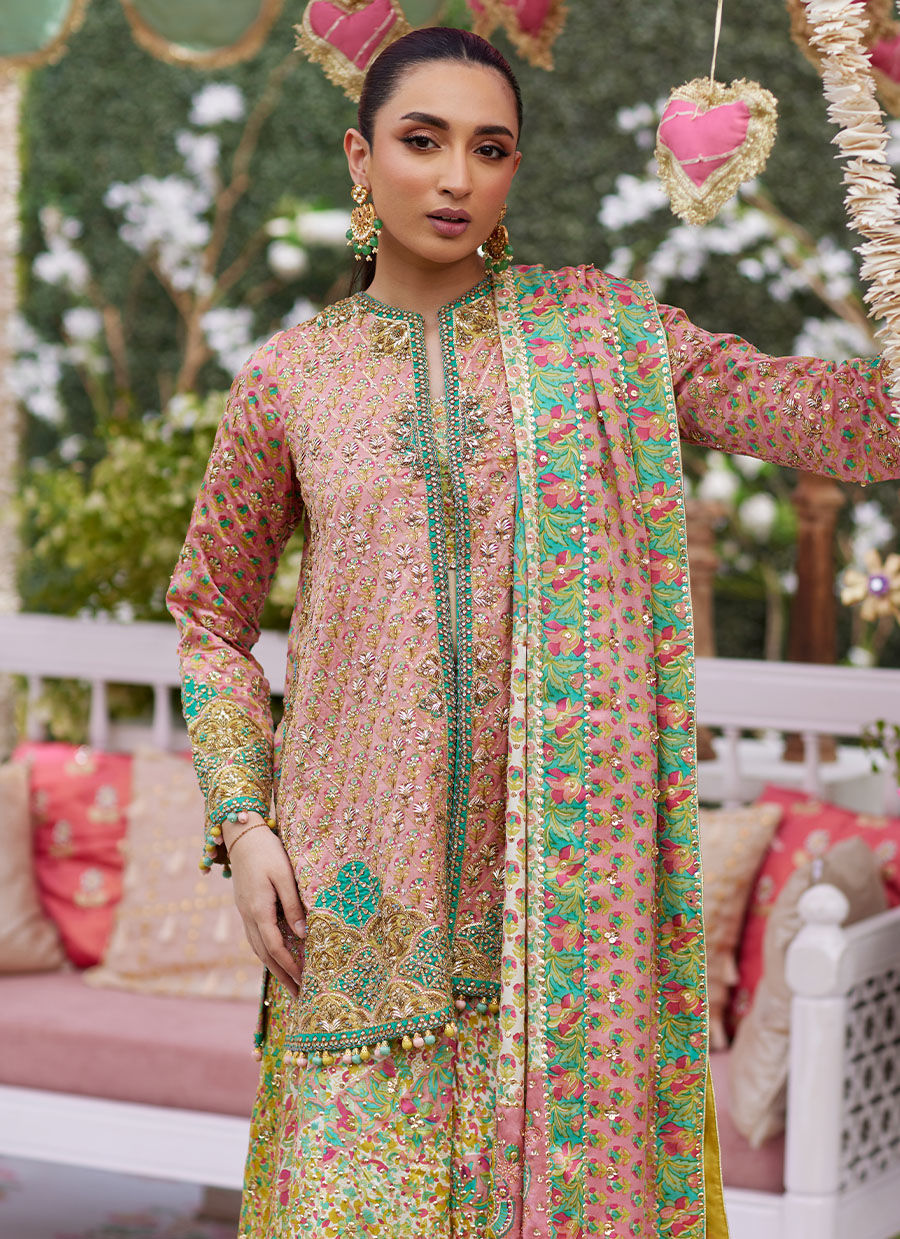 Shae Blockprinted Dhaka and Short Jacket - Amaltas 25 by Farah Talib Aziz