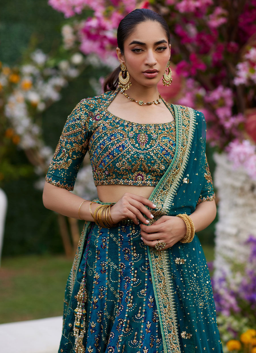 Ishana Teal Lehnga Choli - Amaltas 25 by Farah Talib Aziz