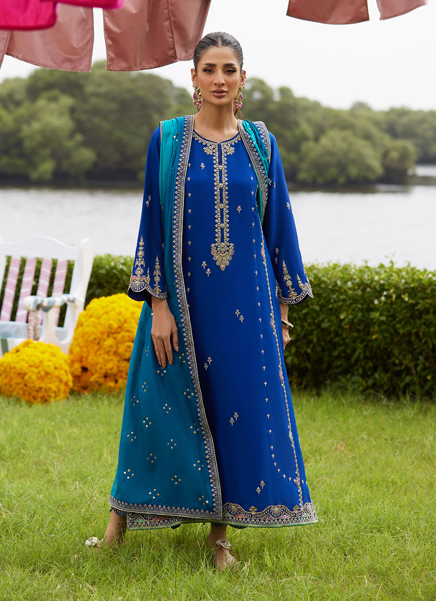 Opal Blue Shirt And Dupatta - Mayna Festive Luxe Pret by Farah Talib Aziz