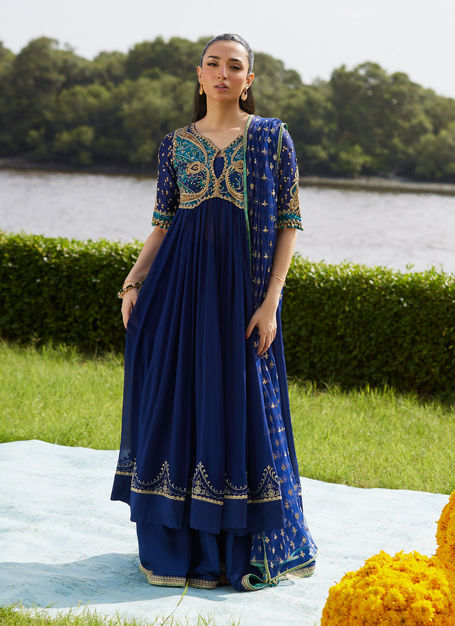 Zari Navy Kalidaar And Dupatta - Mayna Festive Luxe Pret by Farah Talib Aziz
