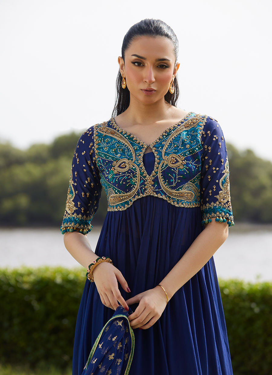 Zari Navy Kalidaar And Dupatta - Mayna Festive Luxe Pret by Farah Talib Aziz