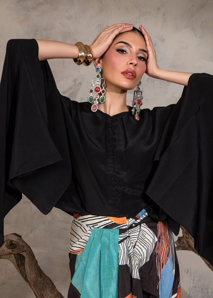 Striking black Cape-Skirt Set - Resort Collection by Noreen Neelam