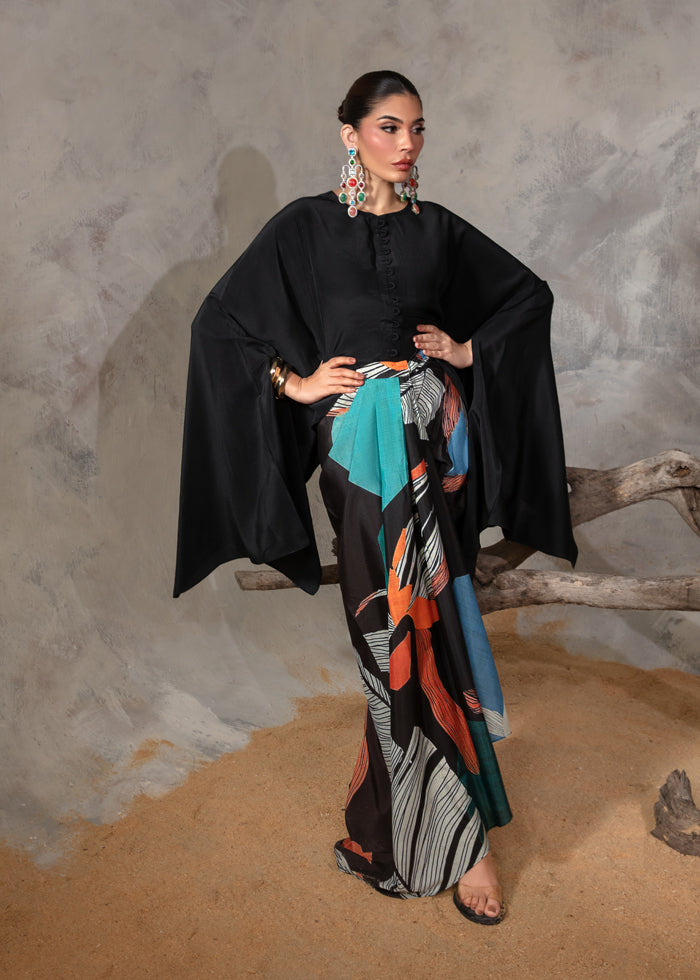 Striking black Cape-Skirt Set - Resort Collection by Noreen Neelam