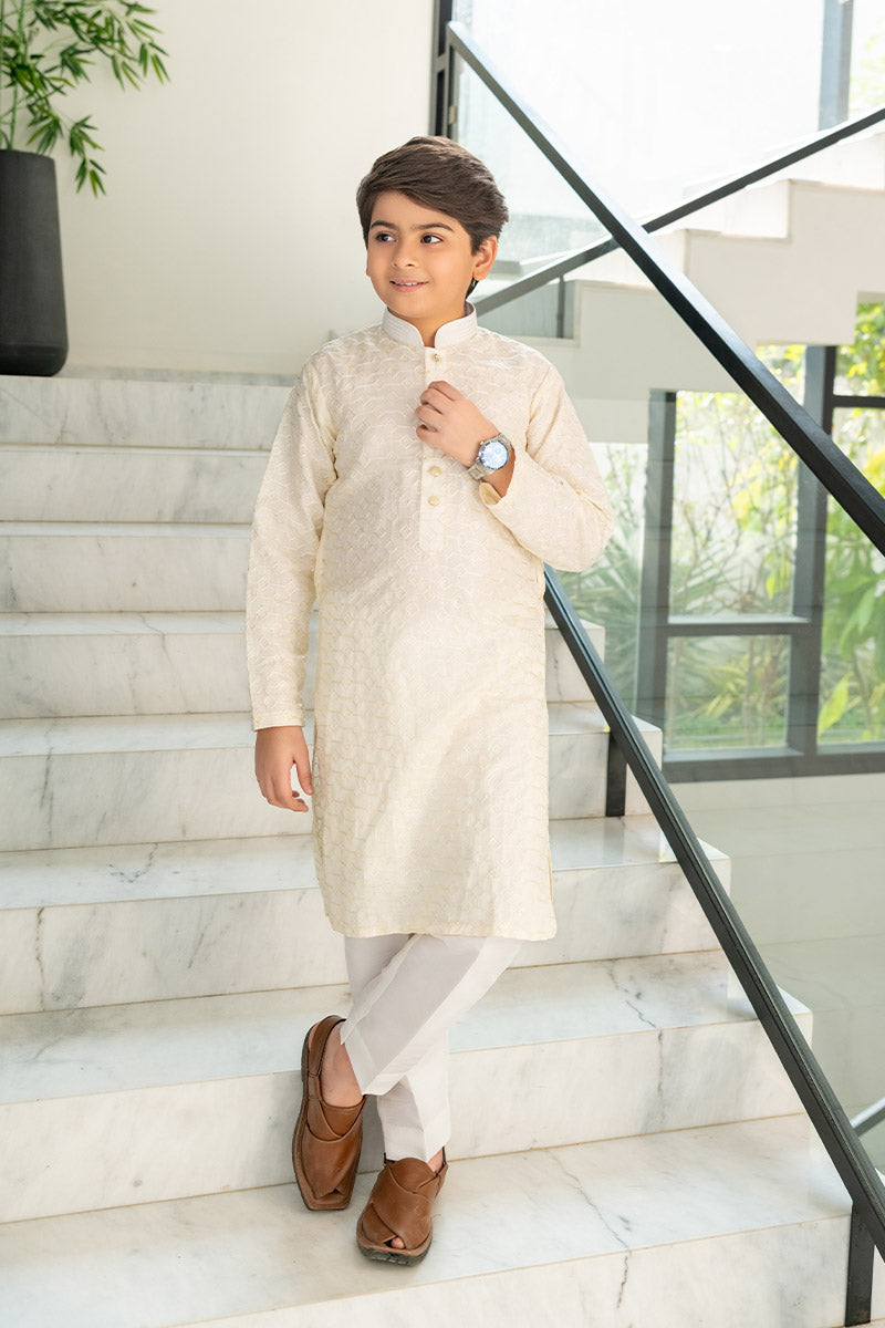 Ivory Embroidered kurta kids - Celina by Chic ophicial