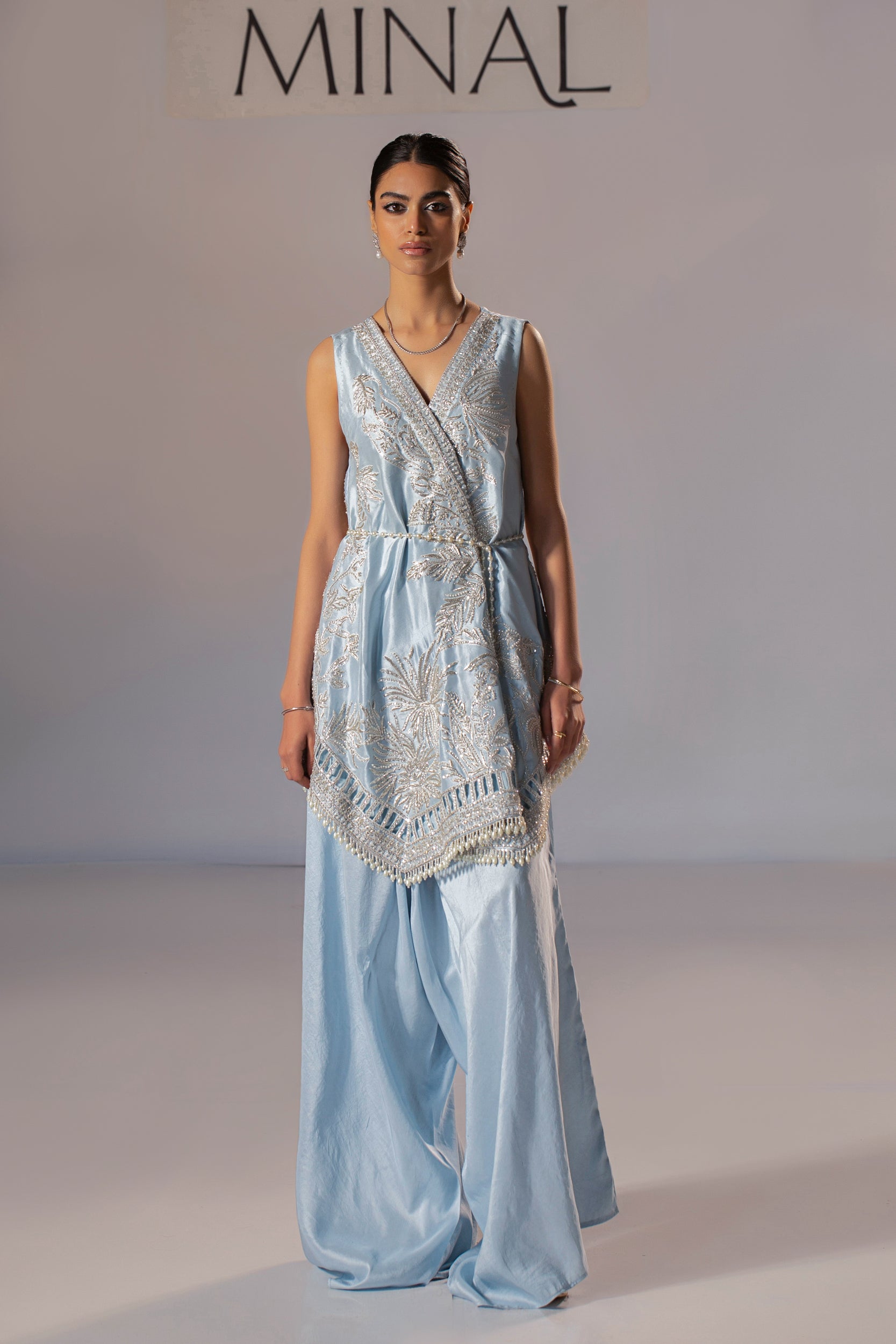 Saya Wrap Jacket and Loose Shalwar - Eid'24 by Shop Minal