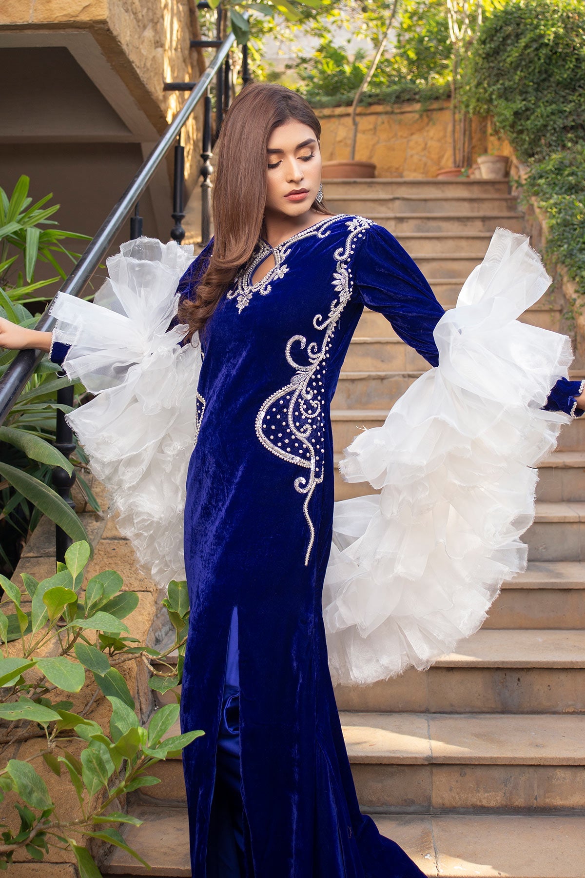 Blue Frill Shrug Maxi - Chic Ophicial