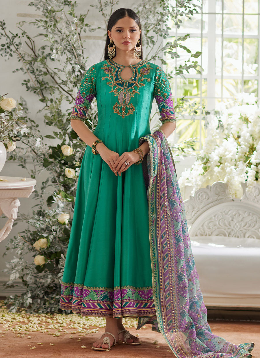 Ilyana Sea Green Kalidaar and Dupatta - Mayna Festive Luxe Pret '24 by farahtalibaziz