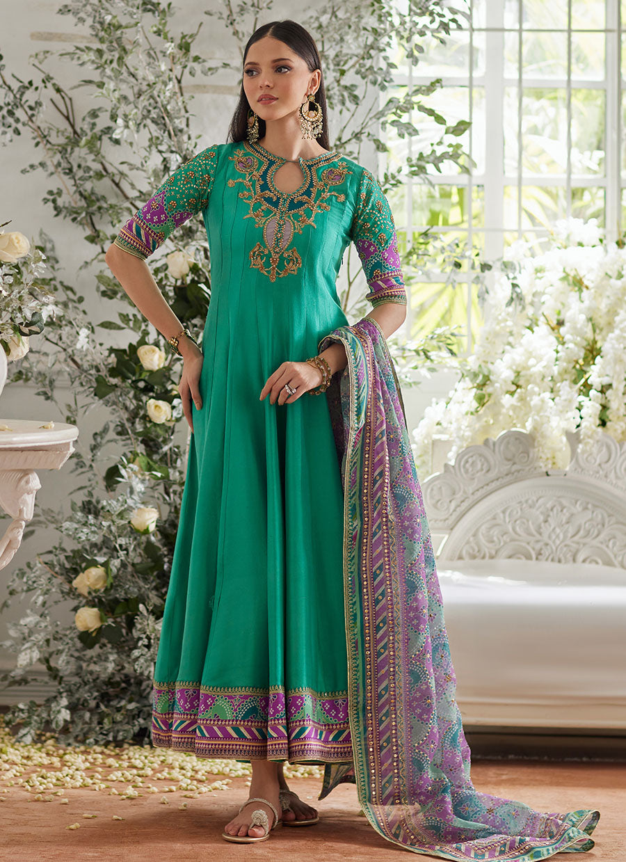 Ilyana Sea Green Kalidaar and Dupatta - Mayna Festive Luxe Pret '24 by farahtalibaziz