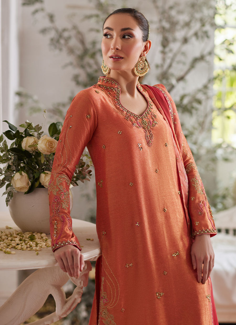 Ceren Coral Shirt and Dupatta - Mayna Festive Luxe Pret '24 by farahtalibaziz