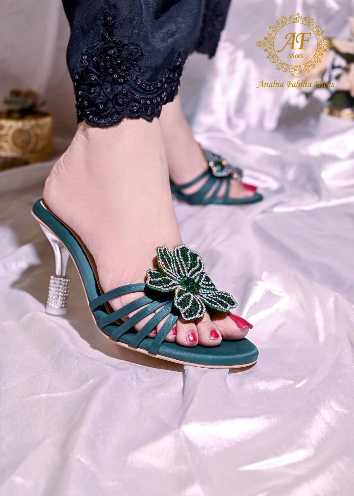 Jade Heels Bottle Green - Sparkle by Anabia Fabiha