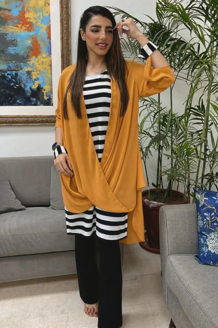 AF 347 Mustard Wrap Stripes - Ainee Faisal