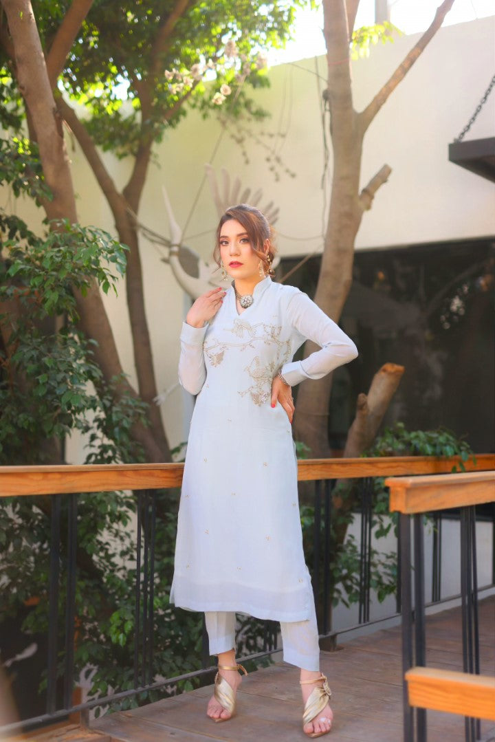 AF 333 Ice Blue Birds Branches - Ainee Faisal