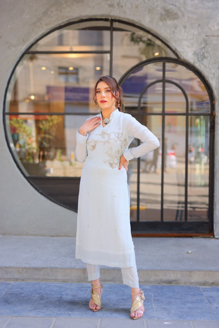 AF 333 Ice Blue Birds Branches - Ainee Faisal