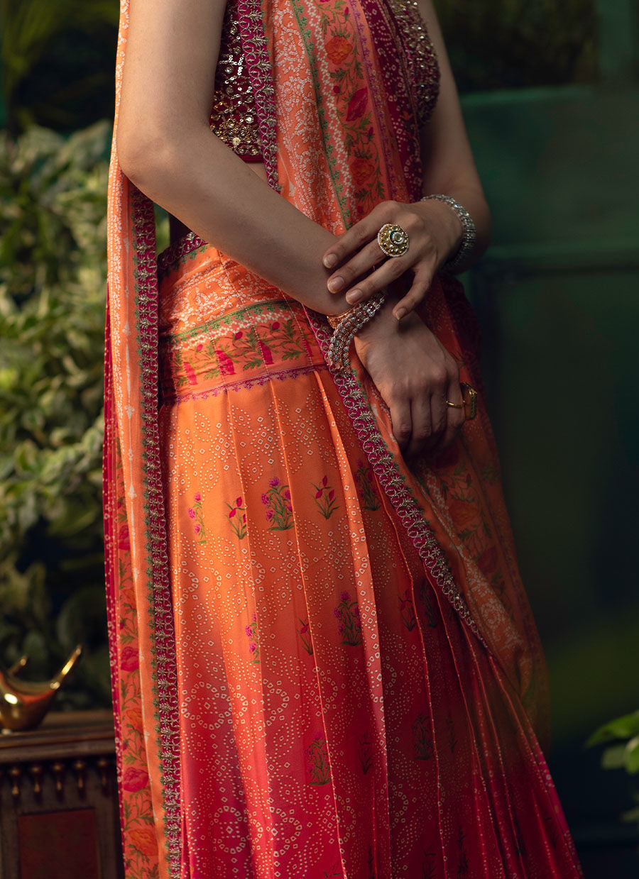 PARISA DRAPED OMBRE LANGHA SAREE - Farah Talib Aziz