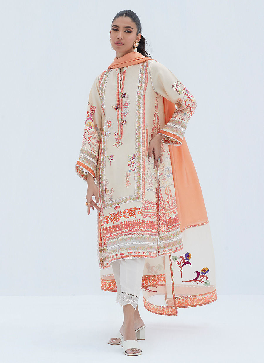 SISILY IVORY SHIRT AND DUPATTA - Lea Spring by Farah Talib Aziz