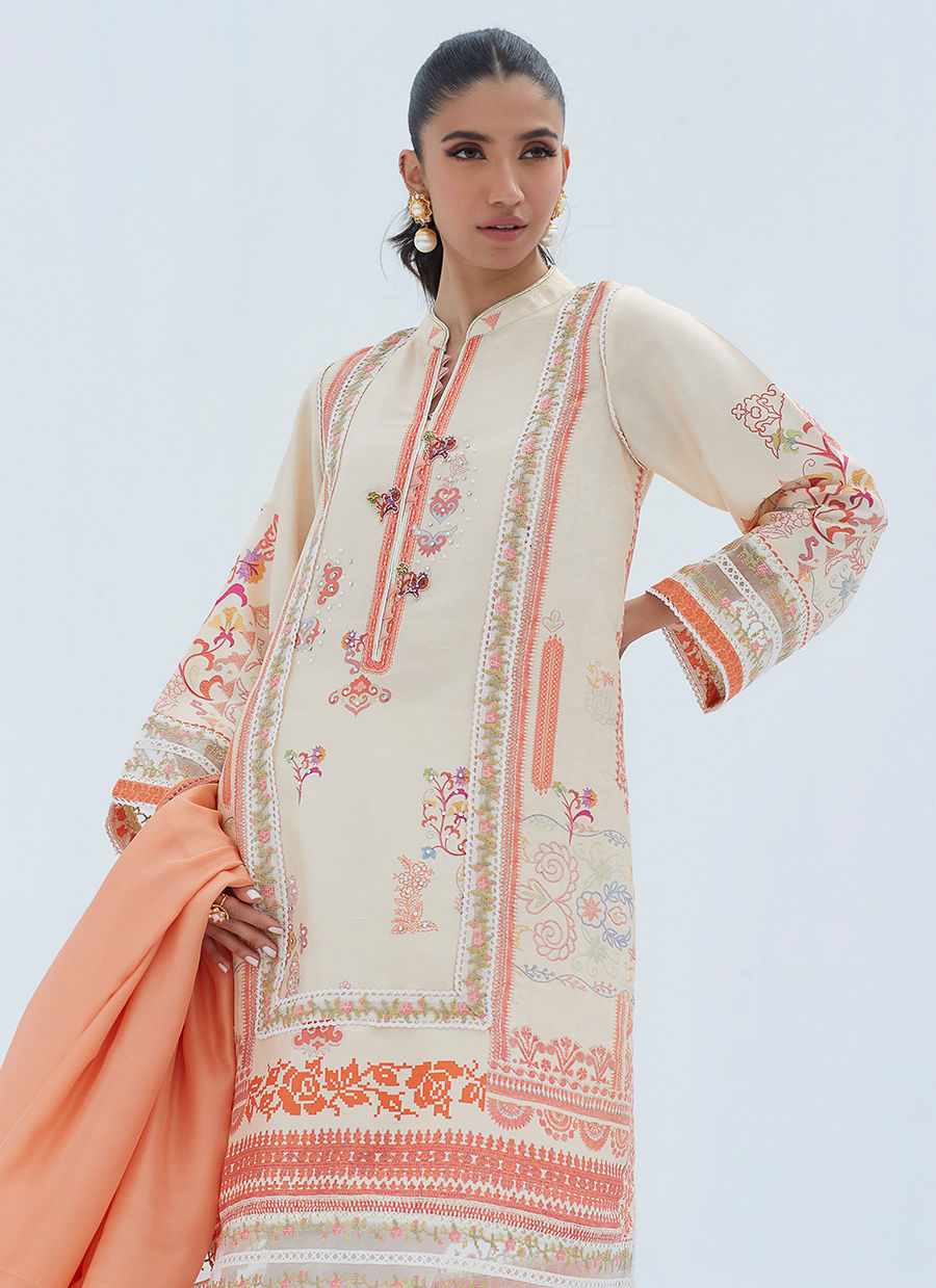 SISILY IVORY SHIRT AND DUPATTA - Lea Spring by Farah Talib Aziz